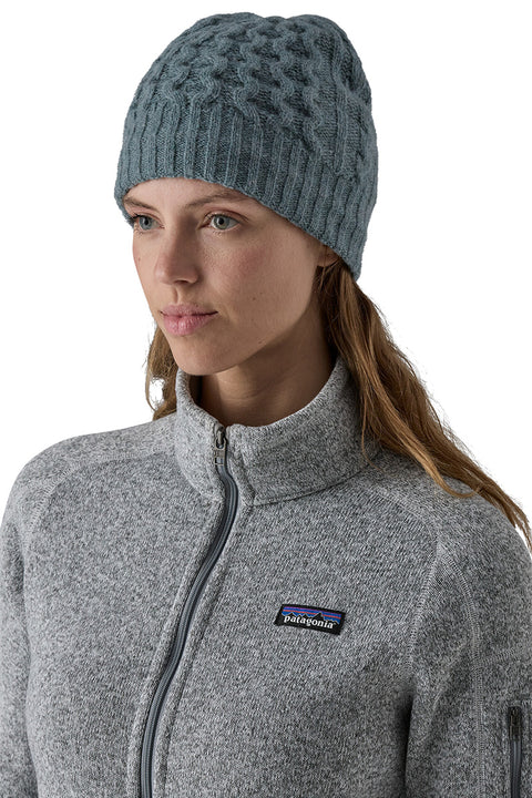 Patagonia Coastal Cable Beanie - Utility Blue- Front on model