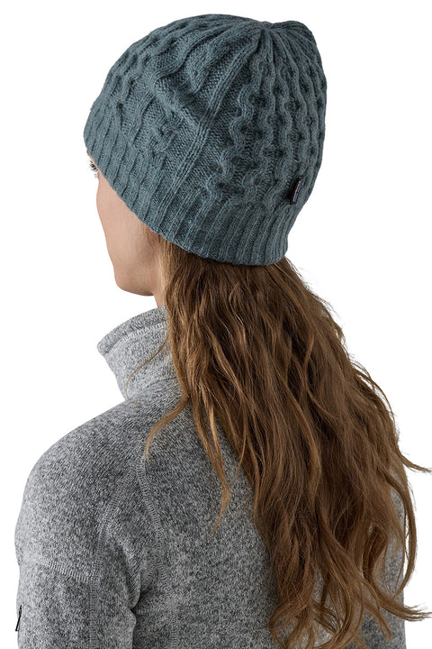 Patagonia Coastal Cable Beanie - Utility Blue- Back on model