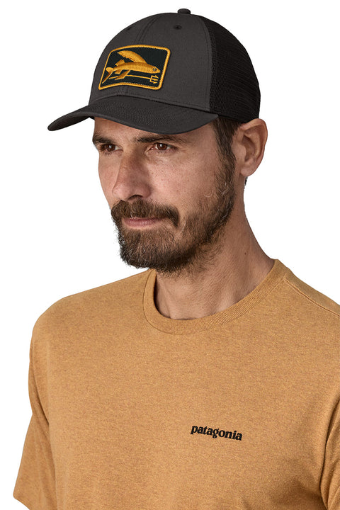 Patagonia Flying Fish LoPro Trucker Hat - Flying Fish Fork: Ink Black- Front on model