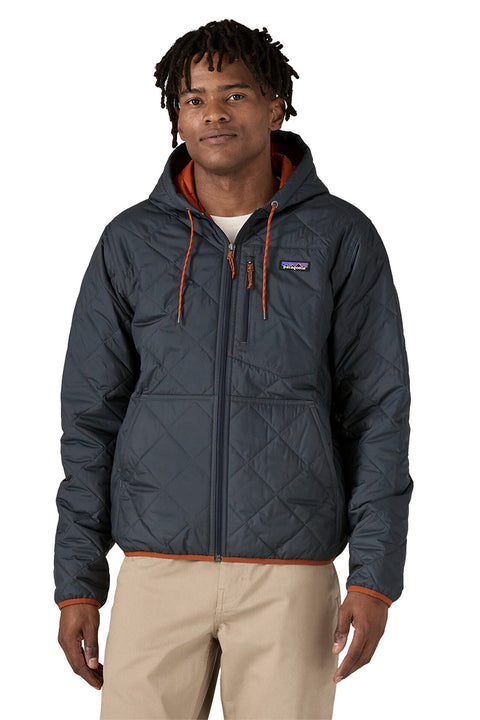 Patagonia Men's Diamond Quilted Bomber Hoody - Smolder Blue- Close up on front