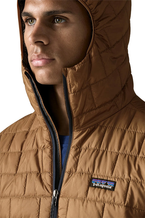 Patagonia Men's Nano Puff Hoody - Deer Brown- Close up on hood