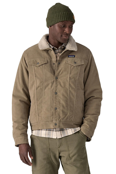 Patagonia Men's Pile Lined Trucker Jacket - Seabird Grey- Close up on front