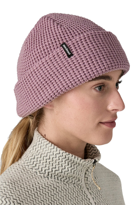 Patagonia Snowdrifter Beanie - Stormy Mauve- Front on model