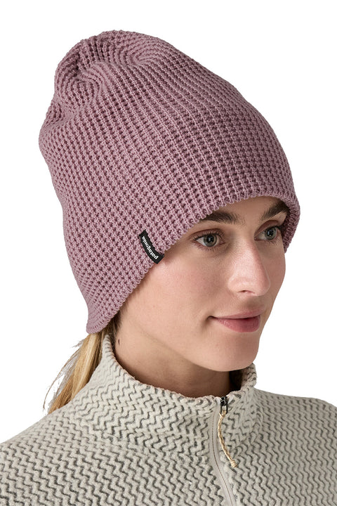 Patagonia Snowdrifter Beanie - Stormy Mauve- Front on model not folded