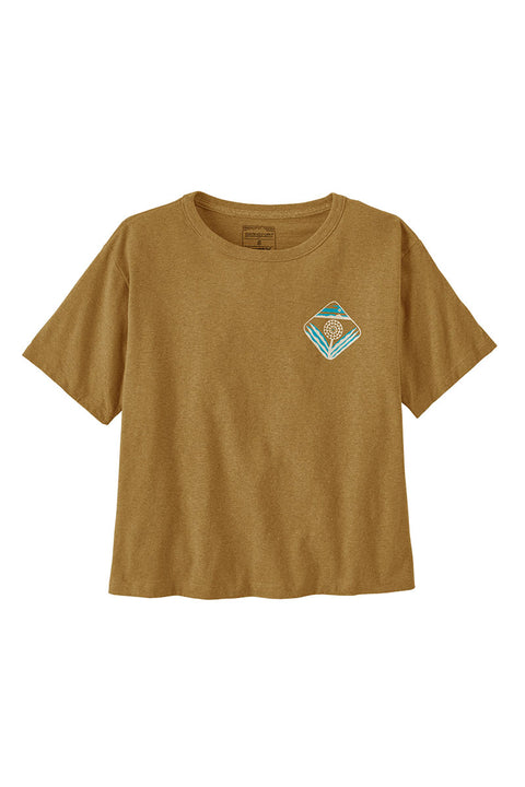Patagonia Women's Dawn to Dusk Easy-Cut Responsibili-Tee in Pufferfish Gold, Small - Short Length - Logo T-shirts
