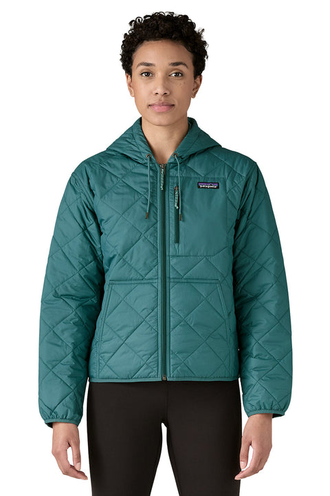 Patagonia Women's Diamond Quilted Bomber Hoody - Wetland Blue- Close up of front