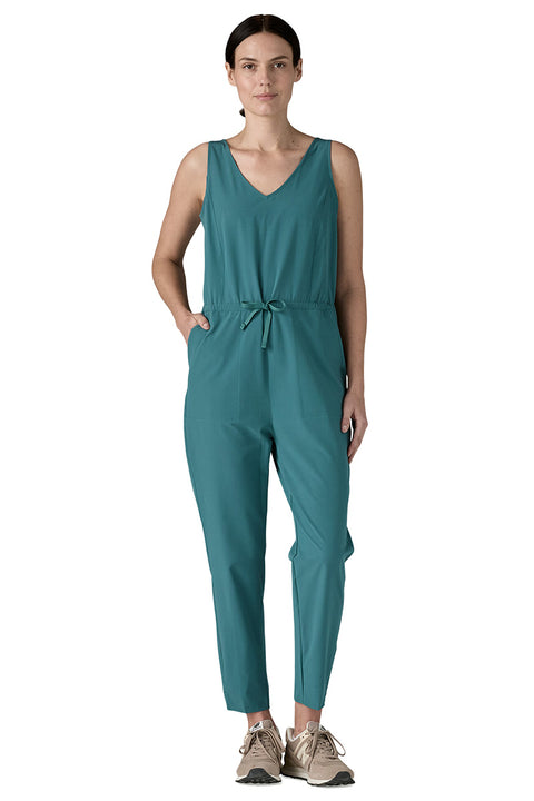 Patagonia Women's Fleetwith Jumpsuit - Wetland Blue- Front with models hand in pocket