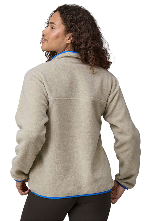 Patagonia Women's Lightweight Synchilla Snap-T Pullover Fleece - Oatmeal Heather w/ Vessel Blue- Back