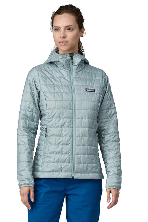 Patagonia Women's Nano Puff Hoody - Thermal Blue- Front on model