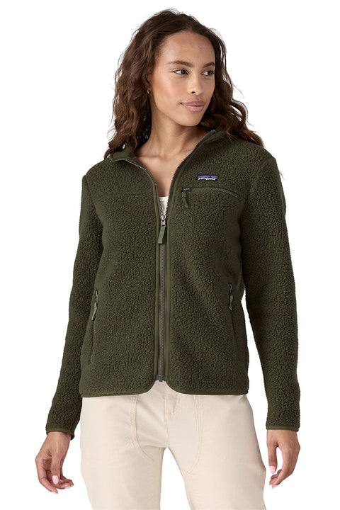 Patagonia Women's Retro Pile Hoody - Pine Needle Green- close up on front