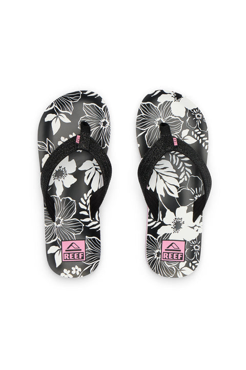 Reef Kids Ahi Sandal - Pink / Black Floral- top view