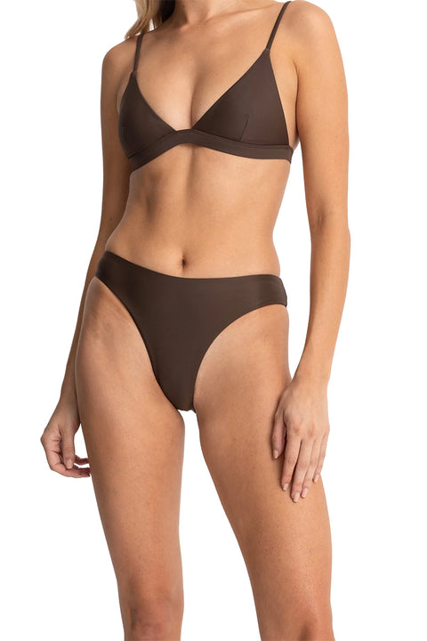 Rhythm Classic Holiday Pant Bikini Bottom - Chocolate- Close up on front