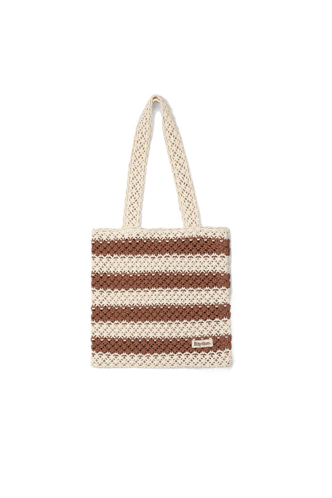 Rhythm Cove Stripe Crochet Tote Bag - Caramel- Front