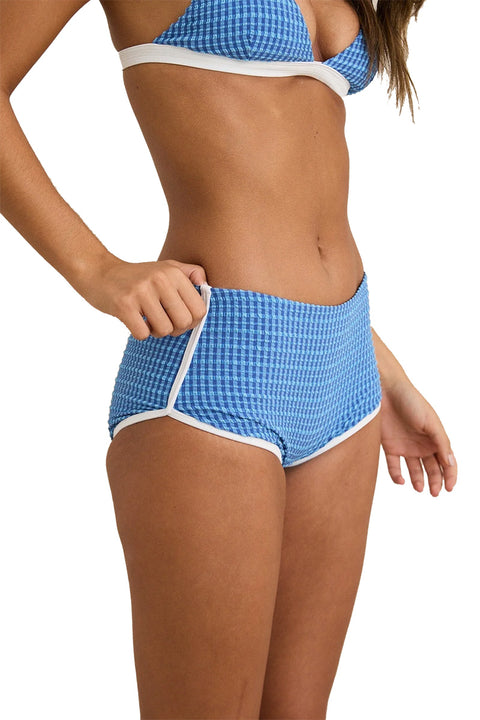 Rhythm Lola Check Boyleg Pant Bikini Bottom - Blue- Side
