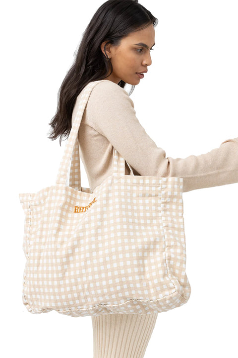 Rhythm Lola Check Tote Bag - Clay - On ARm