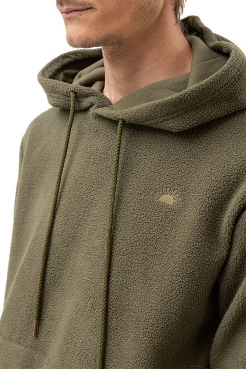 Rhythm Reverse Fleece Hoodie - Olive - Closeup