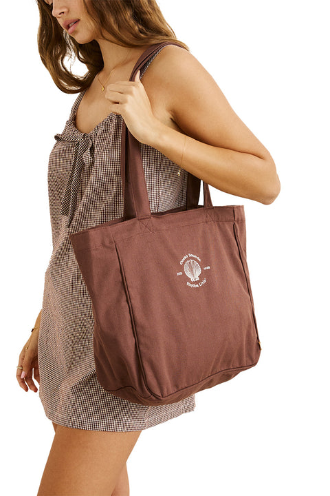 Rhythm Sandy Zip Tote Bag - Chocolate- Close up on front