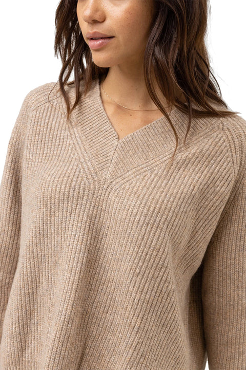 Rhythm Sloan V Neck Knit - Oat - Chest Closeup
