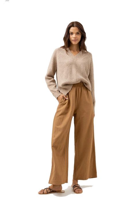 Rhythm Sloan V Neck Knit - Oat - Full Body