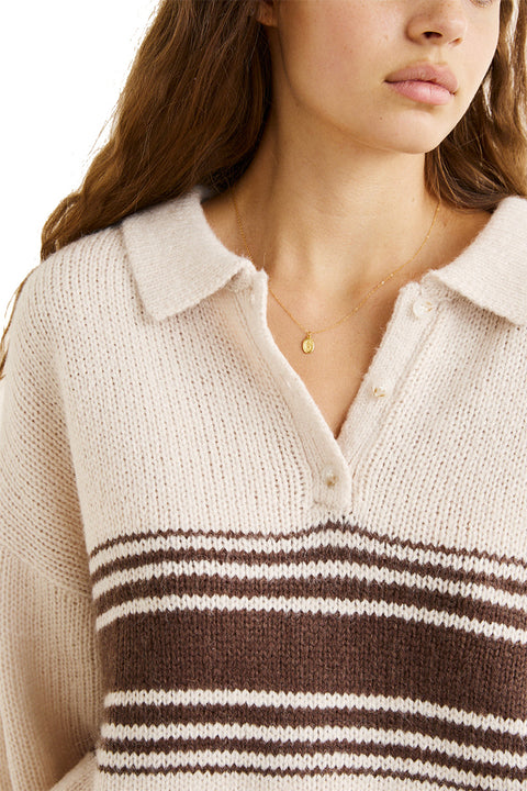 Rhythm Strata Knit Collard Jumper - Natural- Close up on front