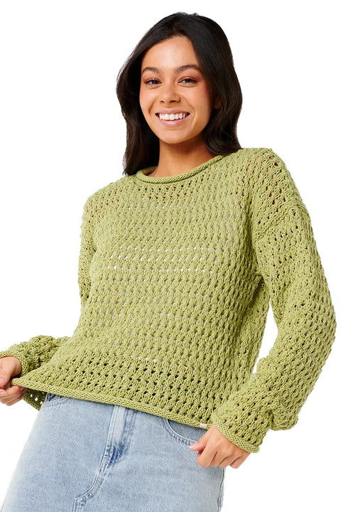 Rip Curl Cala Nights Pointelle Crew - Sage- Front