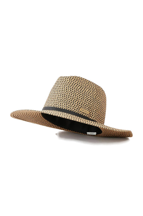 Rip Curl Classic Surf UPF Panama Hat - Black / Tan- Side with hat lifted