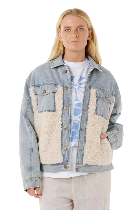 Rip Curl Cruisin Sherpa Denim Jacket - Washed Blue
