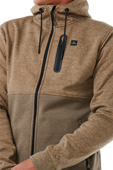 Rip Curl Departed Anti Series Fleece- Sand Dune- Close up on zippers