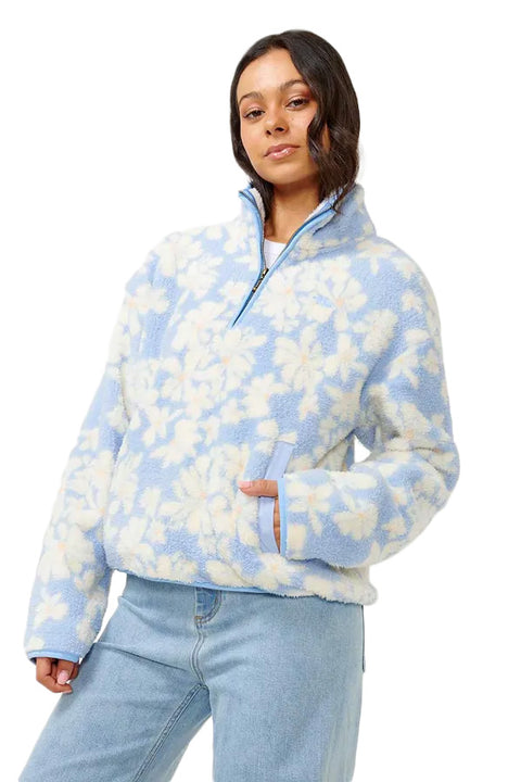 Rip Curl Desert Dreams Polar Fleece - Mid Blue- Front close up