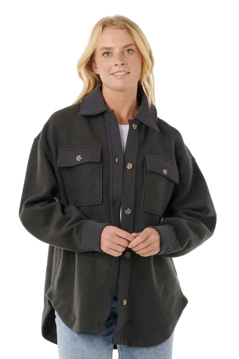 Rip Curl High Tide Fleece Shacket - Washed Black- Front