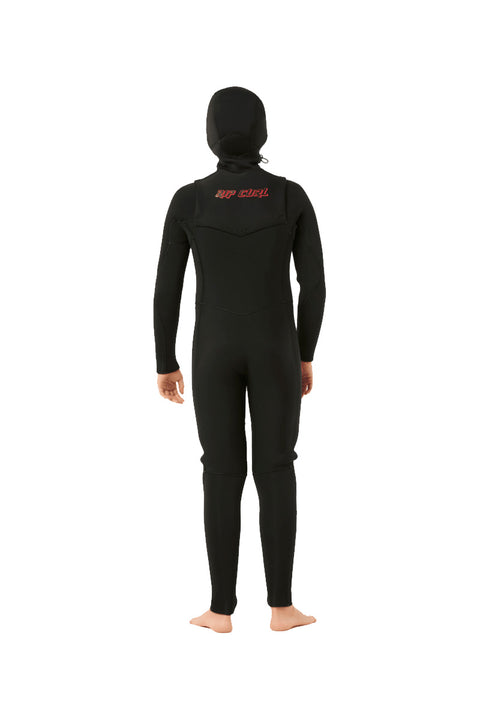 Rip Curl Kids Dawn Patrol 5/4 Hooded Wetsuit - Black- Back