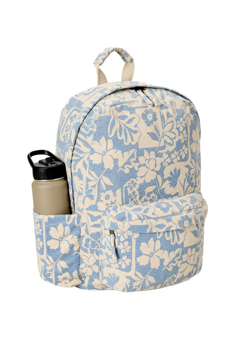 Rip Curl Mixed Canvas 18L Backpack - Blissful Blue- Front with water bottle in side pocket