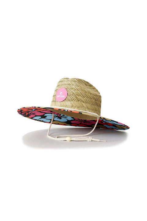 Rip Curl Mixed Straw Sun Hat - Pink- Side view with front raised