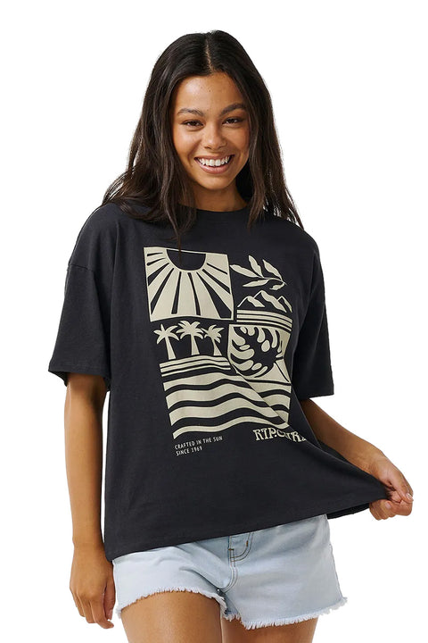 Rip Curl Santorini Sun Heritage Tee - Washed Black- Front view