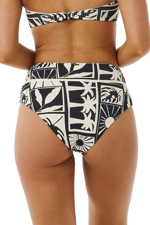 Rip Curl Santorini Sun Hi Waisted Good Coverage Bikini Bottom - Black- Back view
