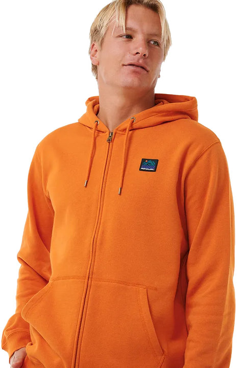 Rip Curl Search Zip Thru Hoodie - Orange Amber- Close up on chest logo