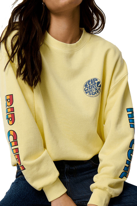 Rip Curl SG Heritage Oversized Fleece - Soft Yellow- Close up on front and showing arm logos