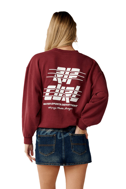 Rip Curl Sports Dept Drop Shoulder Crewneck - Dark Plum- Back