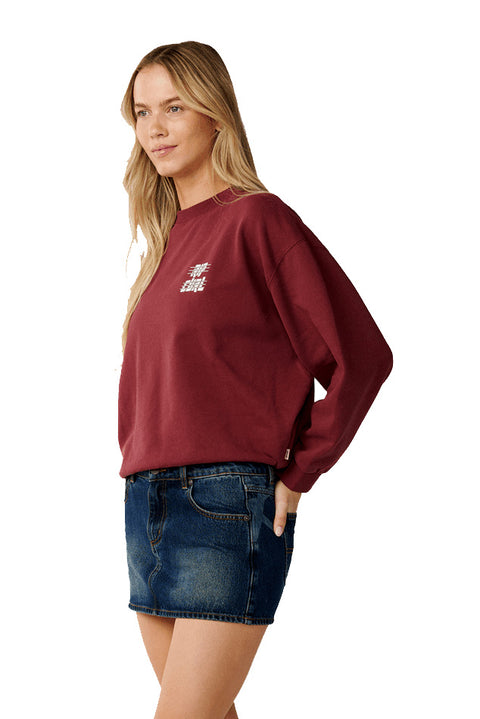 Rip Curl Sports Dept Drop Shoulder Crewneck - Dark Plum- Side