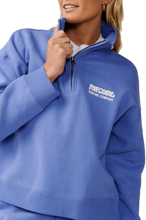 Rip Curl Surf Puff 1/4 Zip - Mid Blue- Close up of zipper
