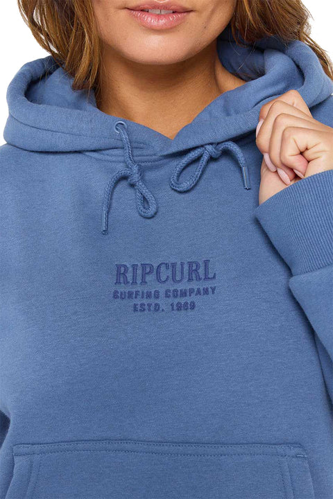 Rip Curl Surf Staple Relaxed Hoodie - Moonlight Blue- Close up on chest logo