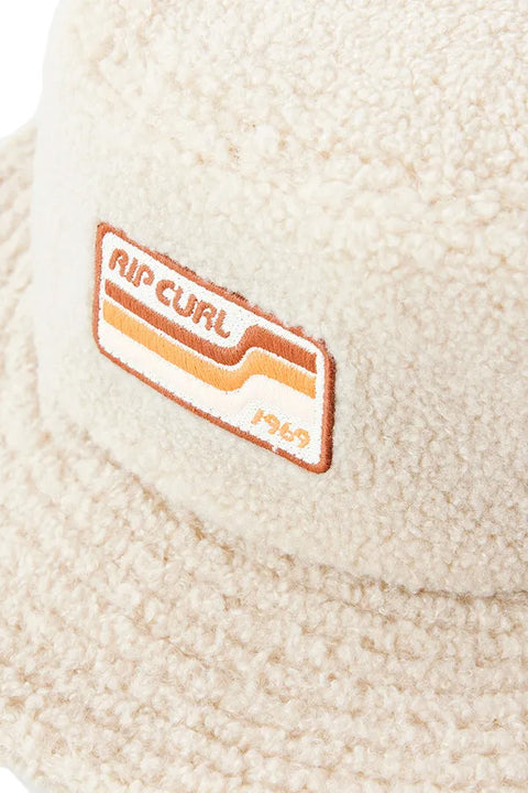 Rip Curl Teddy Drawstring Winter Hat - Sand- Front close up on logo