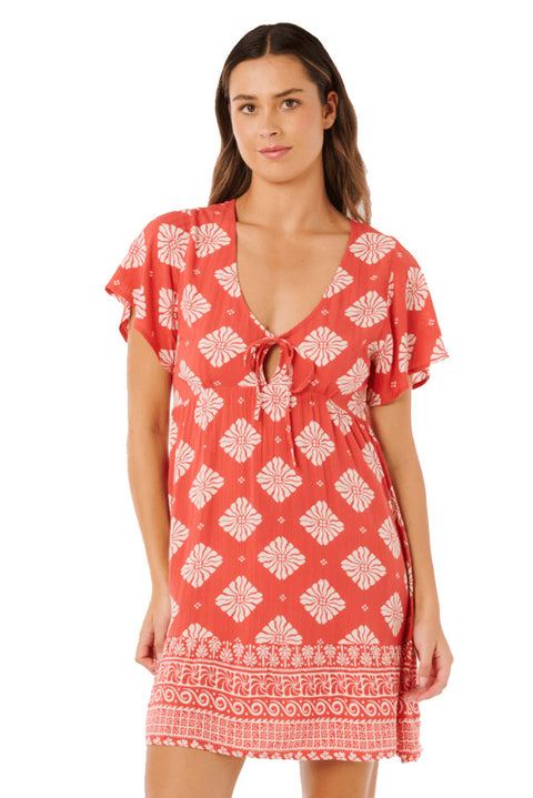 Rip Curl Tiered S/S Dress - Red- Front