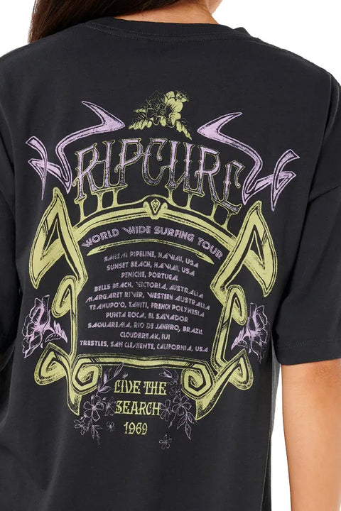Rip Curl Tour Heritage Tee - Washed Black- Close up on back logo