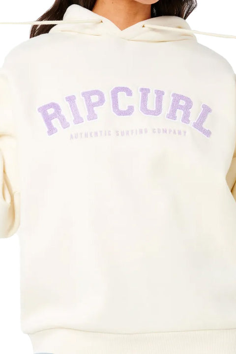 Rip Curl Varsity Hoodie - Bone- Close up on front logo