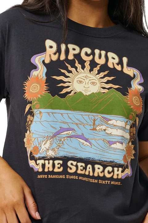 Rip Curl Wave Dancer Relaxed Tee - Washed Black- Close up on front