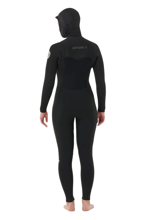 Rip Curl Women's Dawn Patrol 5/4 Chest Zip Hooded Wetsuit - Back