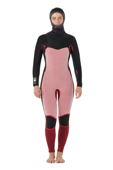 Rip Curl Women's Dawn Patrol 5/4 Chest Zip Hooded Wetsuit - Inside Out