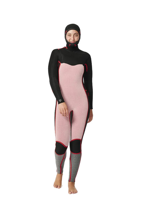 Rip Curl Women's Dawn Patrol 5/4 Chest Zip Hooded Wetsuit- Inside out view