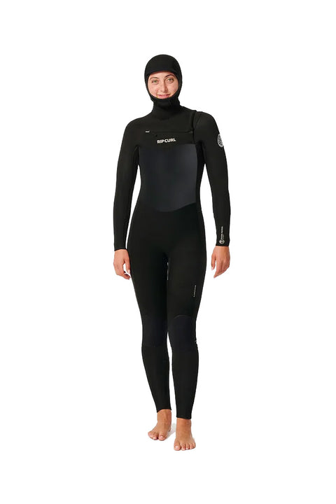 Rip Curl Women's Dawn Patrol 5/4 Chest Zip Hooded Wetsuit- Front